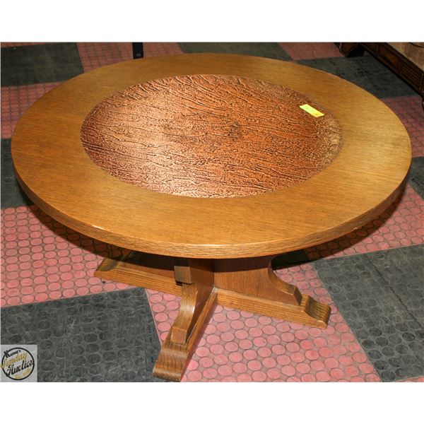 OAK COFFEE TABLE WITH HAMMERED COPPER INLAY