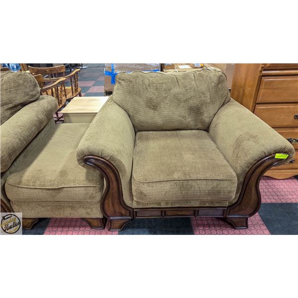 ASHLEY FABRIC BROWN CHAIR WITH OTTOMON