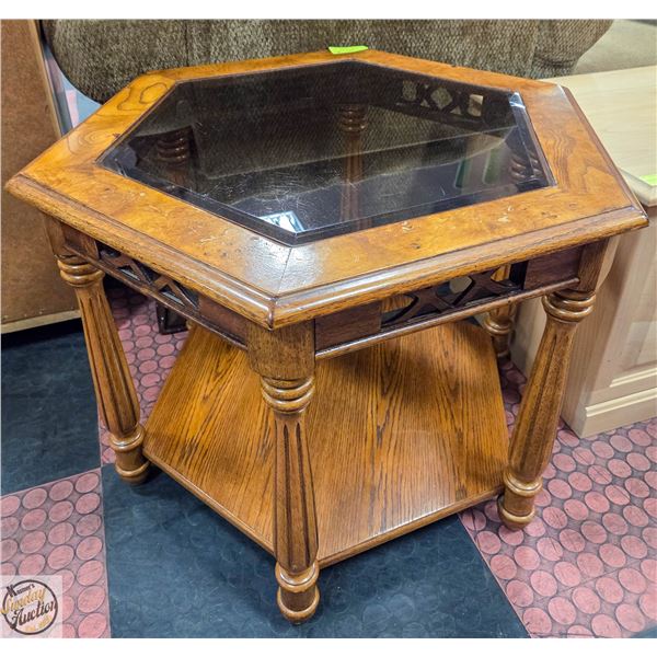 HEXAGON SMOKEY GLASS ENDTABLE 21.5" X 30" X 30"