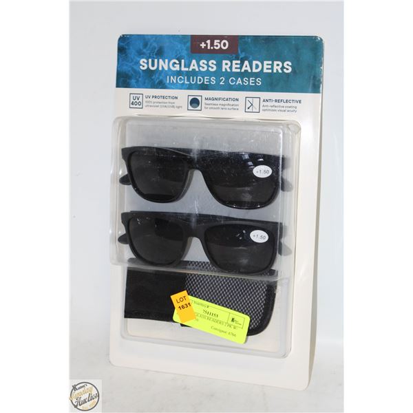NEW SUNGLASS READERS 2 PK W/ CASES. +1.50