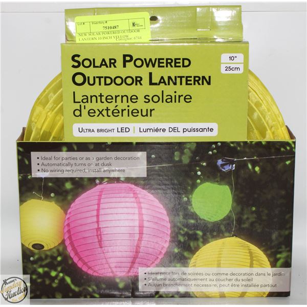 NEW SOLAR POWERED OUTDOOR LANTERN 10 INCH YELLOW