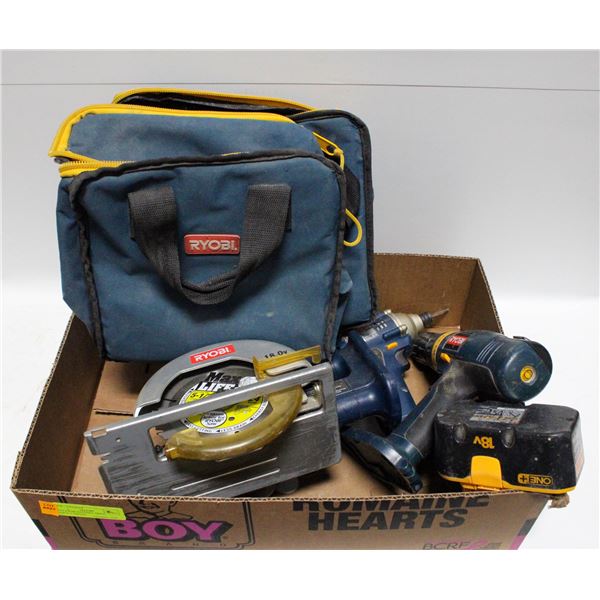 18V RYOBI BATTERY, DRILL, IMPACT DRIVER,