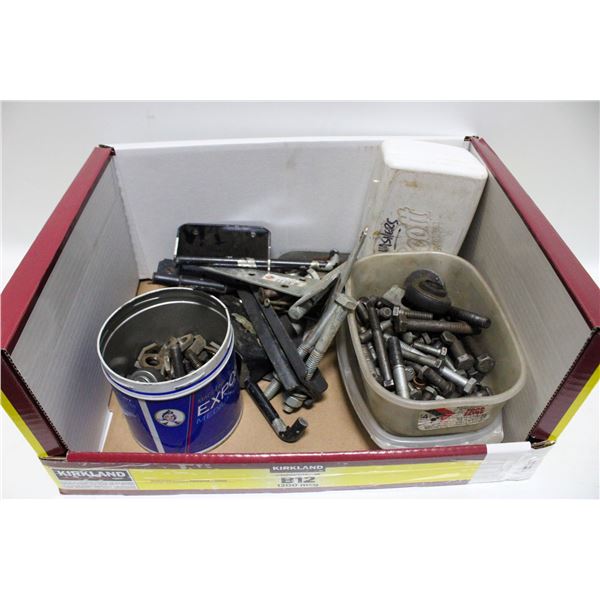 ASST GATE HARDWARE AND BOXES OF NUTS AND BOLTS