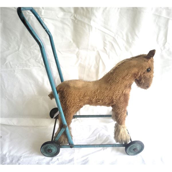 Antique Chiltern Straw Childs Push Along Horse A
