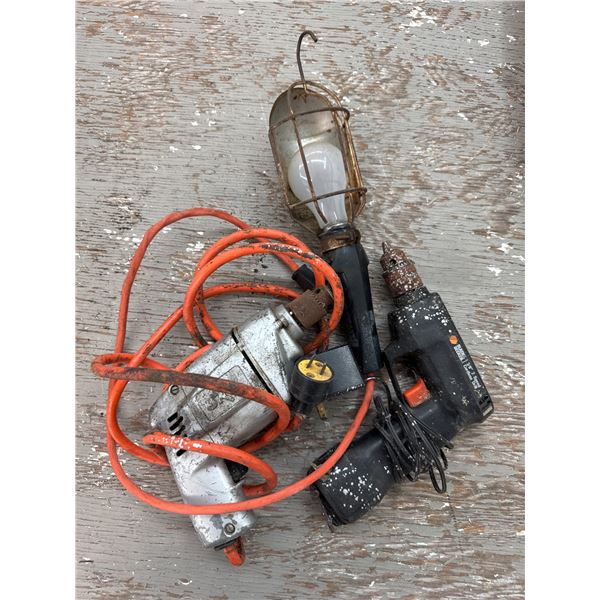 Two drills and a trouble light