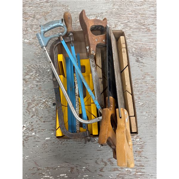 Selection of mitre saws and hacksaws