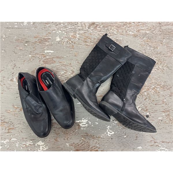 One pair of rockport shoes and a pair of boots