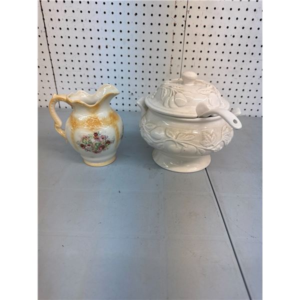 Porcelain punch bowl and pitcher