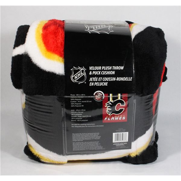 NEW CALGARY FLAMES VELOUR PLUSH THROW BLANKET