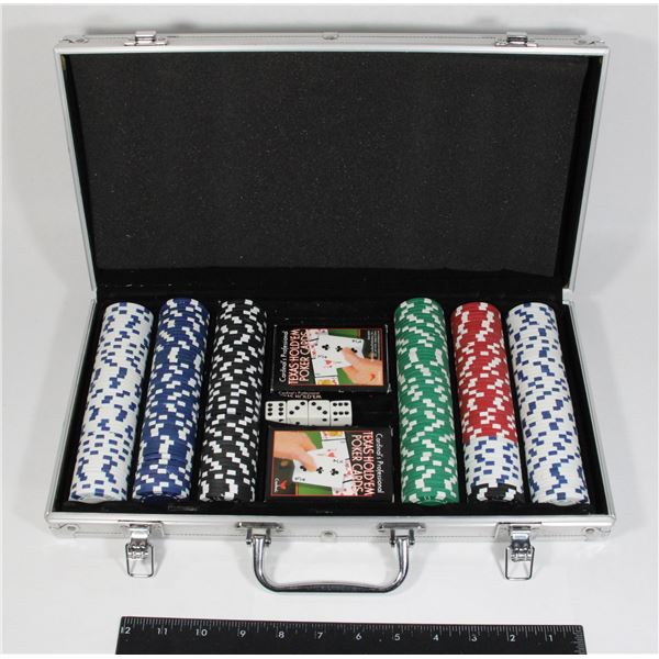 POKER CHIP SET IN CASE WITH CARDS AND DICE