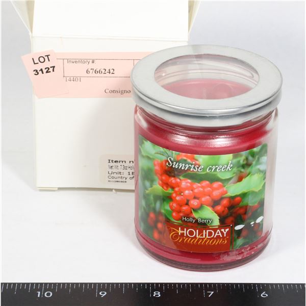 ITEM #14401. NEW SCENTED CANDLE. HOLLY BERRY