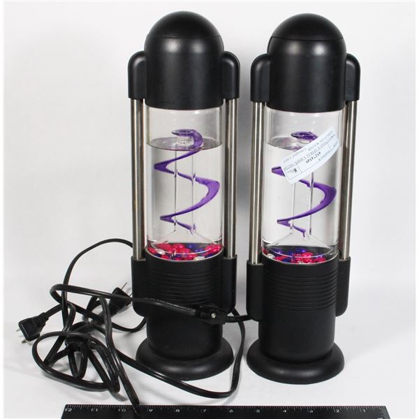 TWO UNIQUE SPIRAL LAMPS. NEEDS TOPUP ON WATER