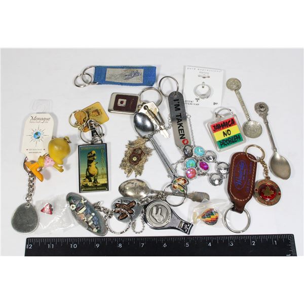 MISC. LOT OF KEY CHAINS, VINTAGE SPOONS AND MORE!