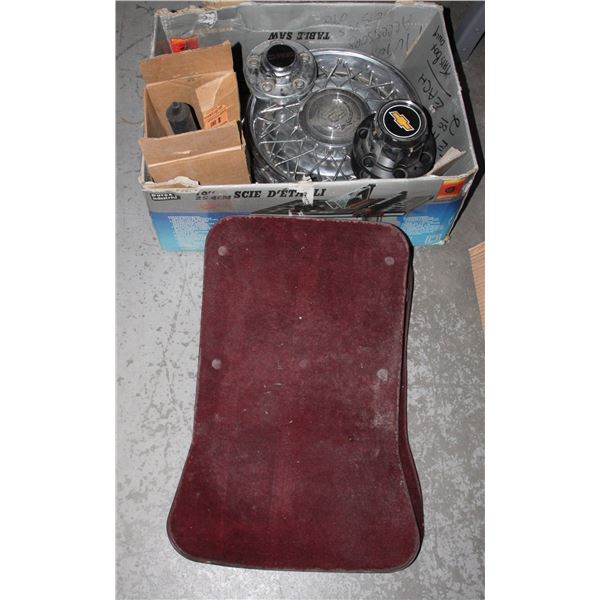 BOX OF ASSORTED CAR PARTS INCLUDING CADILLAC