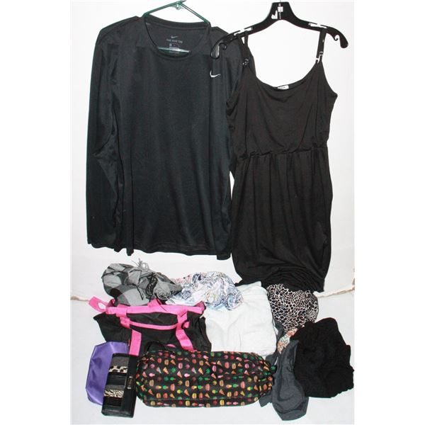 BOX OF MISC. CLOTHING ITEMS AND OTHER ITEMS