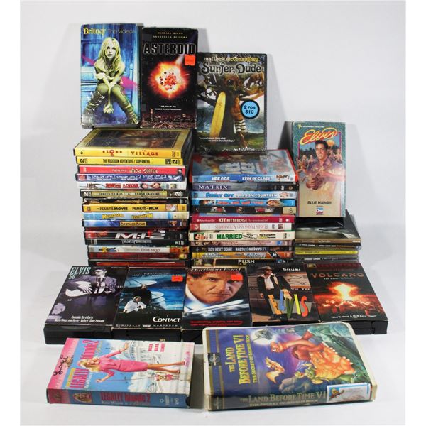 LOT OF VHS TAPES, DVDS AND CDS
