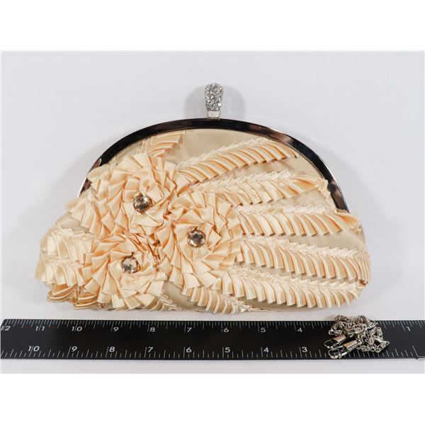 NEW BELLA COLLECTION PEACH FABRIC EVENING BAG