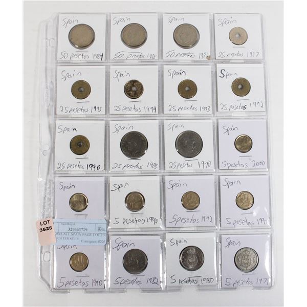 20 COINS ALL SPAIN PAGE 1 OF 3 NO DUPLICATES SET #