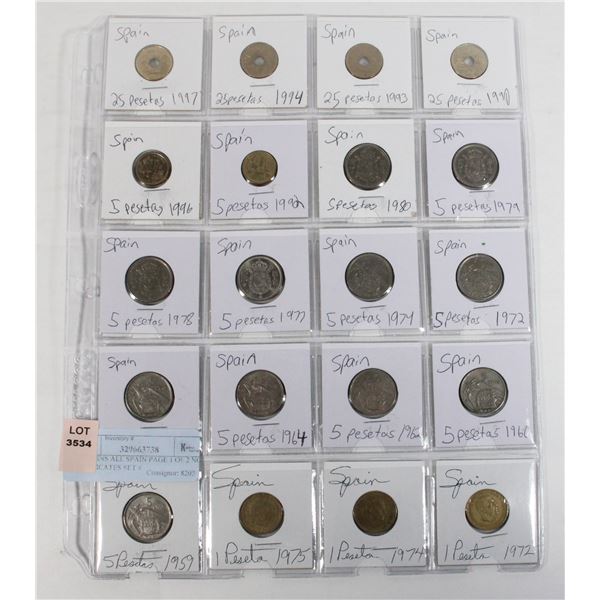 20 COINS ALL SPAIN PAGE 1 OF 2 NO DUPLICATES SET #