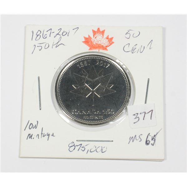 1867-2017 150TH ANNIVERSARY OF CANADA MS-65