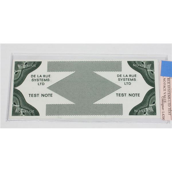 DE LA RUE SYSTEMS LTD TEST NOTE, NO FACE VALUE