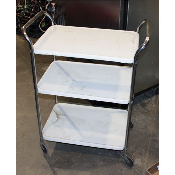 3 TIER METAL ROLLING CART, WOBBLY, NEEDS TLC
