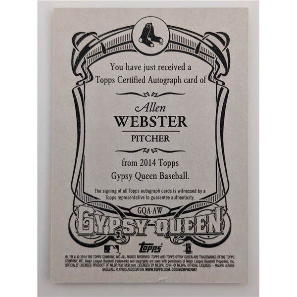 Allen Webster Signed Baseball Trading Card - Topps Gypsy Queen 2014