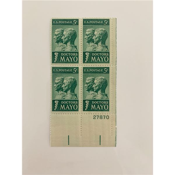 1964 5c Doctors Mayo Stamp Plate Block