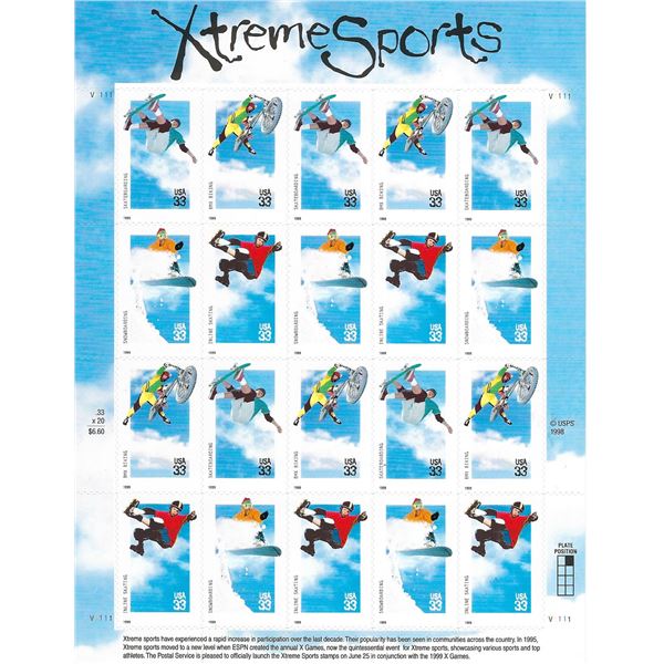 Xtreme Sports stamp sheet 20 x 33 cent stamps