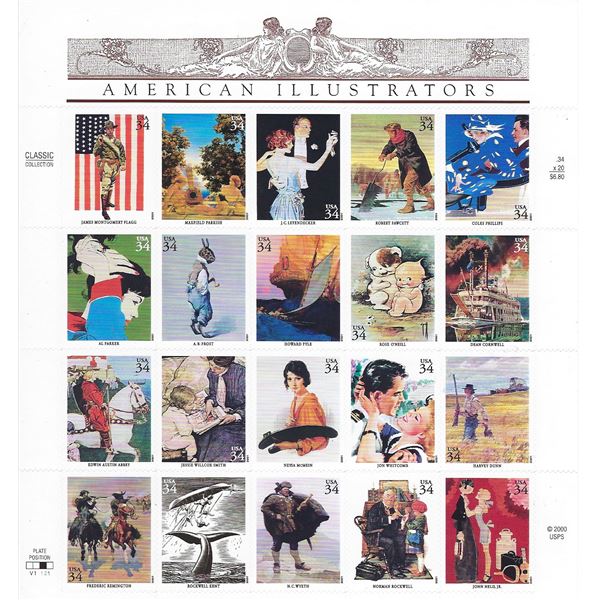 American Illustrators stamp sheet 20 x 34 cent stamps