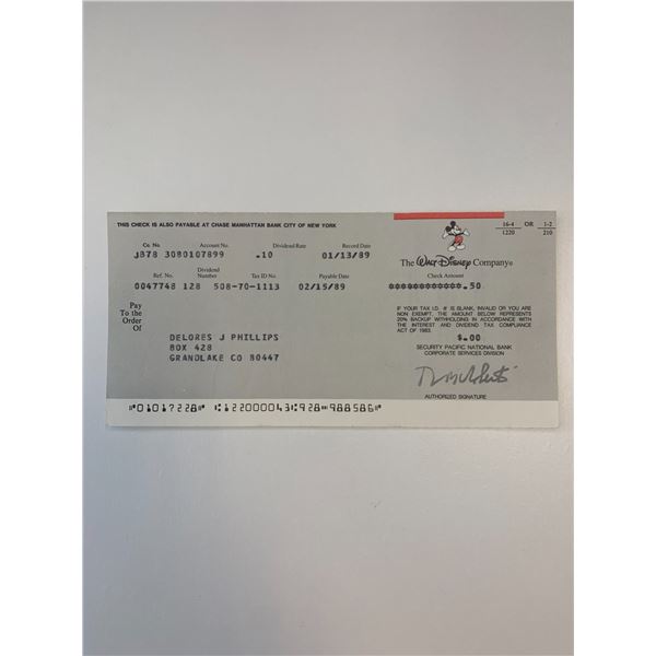 Walt Disney stock dividend check