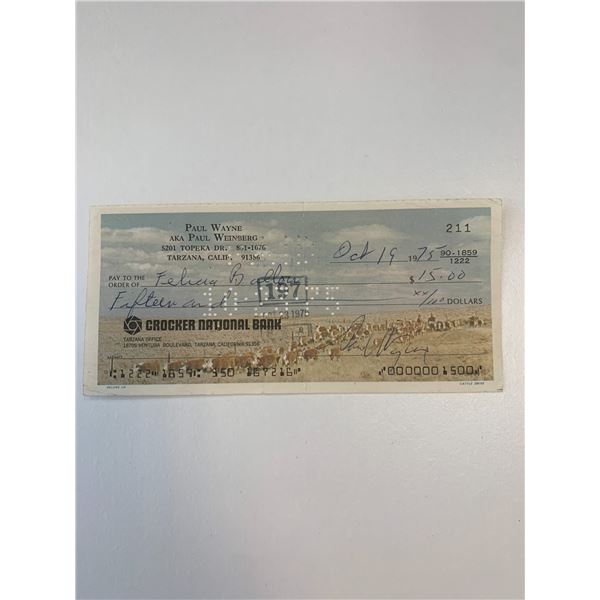 Threes Company Paul Wayne signed check