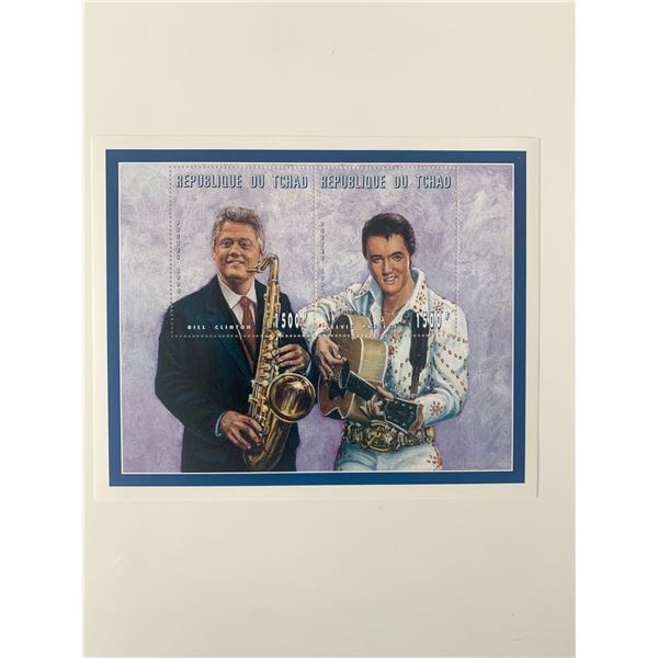Bill Clinton & Elvis Presley Commemorative Souvenir Stamp Sheet - Chad 1996