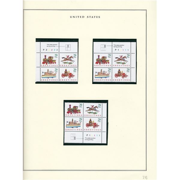 US stamp collector sheet featuring Season's Greetings stamps