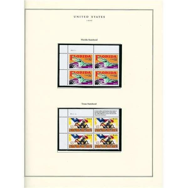 1995 US stamp collector sheet featuring Florida and Texas stamps