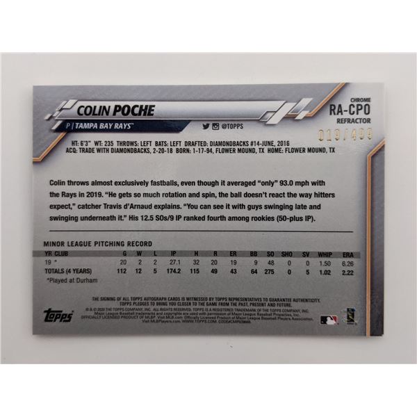 Colin Poche Signed Baseball Trading Card - Topps Chrome No. 19 of 499 2020