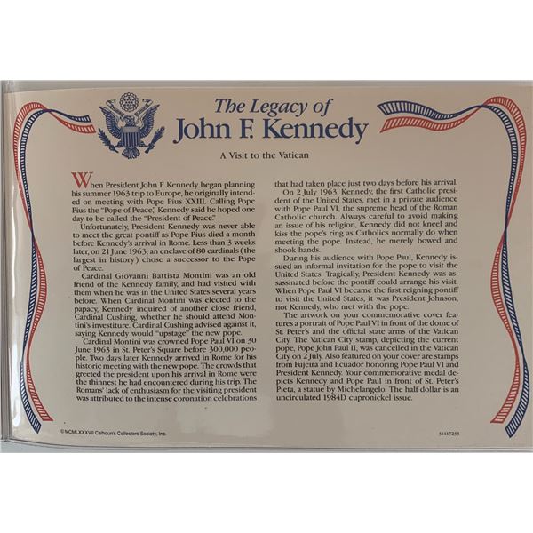 John F. Kennedy commemorative cover with coin