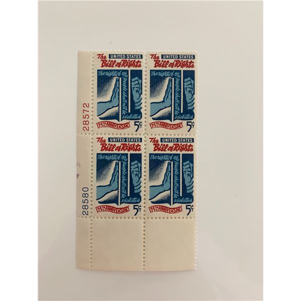 1966 5c Bill of Rights Stamp Plate Block