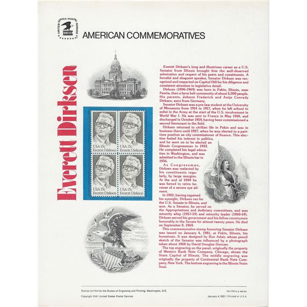 American Commemoratives Everett Dirksen stamp set of four 15 cent stamps