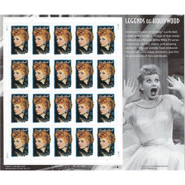 Legends of Hollywood Lucille Ball commemorative stamp sheet
