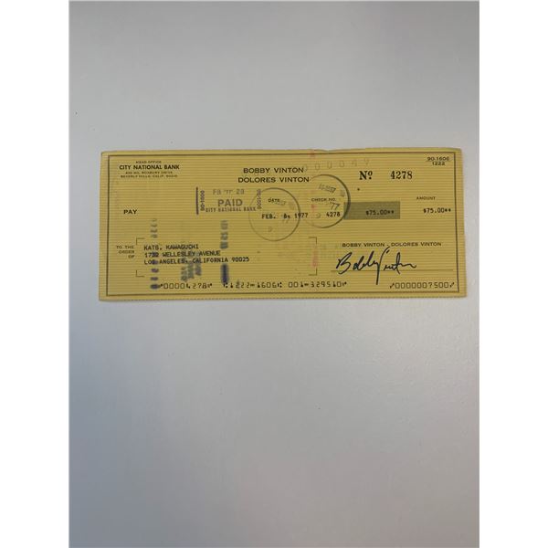 Bobby Vinton signed check