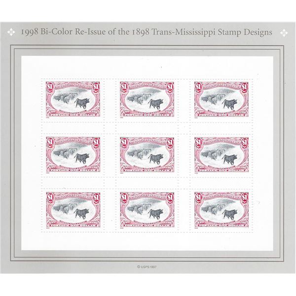 1998 Bi-Color Re-Issue of 1898 Trans-Mississippi stamp design sheet