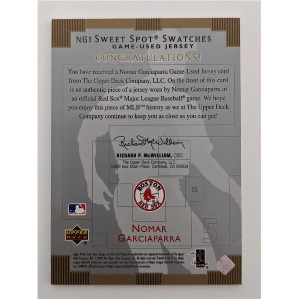 Nomar Garciaparra Baseball Trading Card with Game Used Jersey Swatch - Upper Deck Sweet Spot #NG1 20