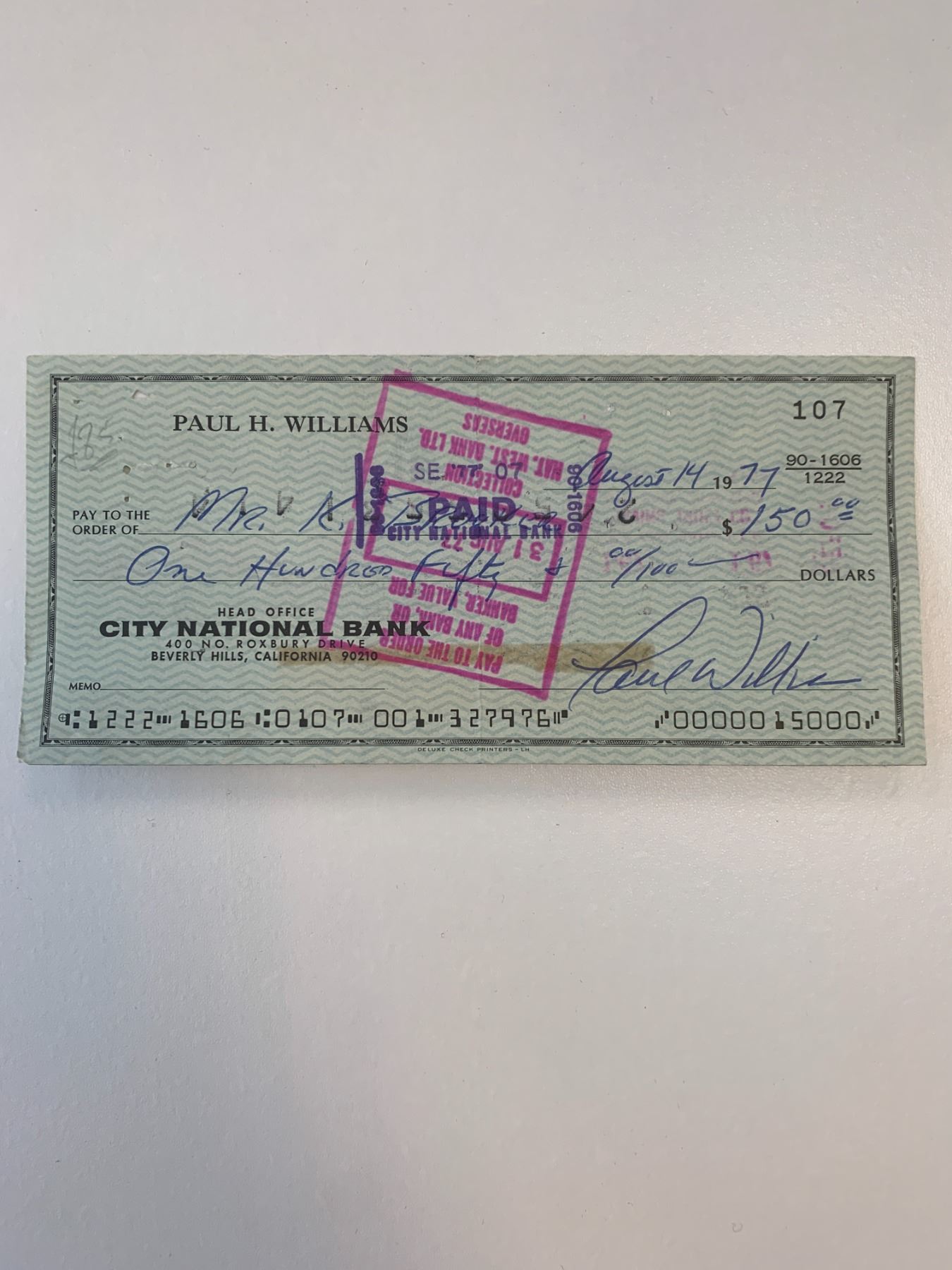 77. Check Paul Williams signed check