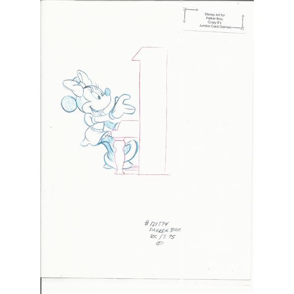 Disney Minnie Mouse original hand drawn art for Parker Bros. Hasbro Crazy 8's card game