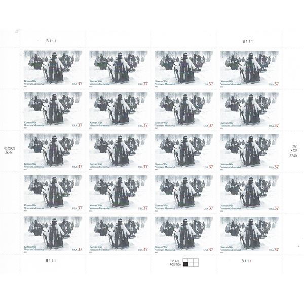 Korean War Veterans Memorial USA Stamp Sheet