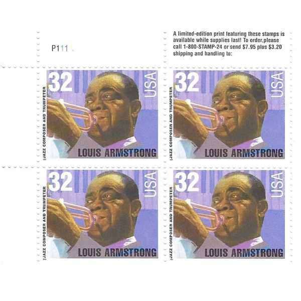Louis Armstrong stamps plate block