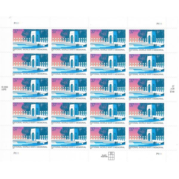 National World War 2 Memorial USA Stamp Sheet