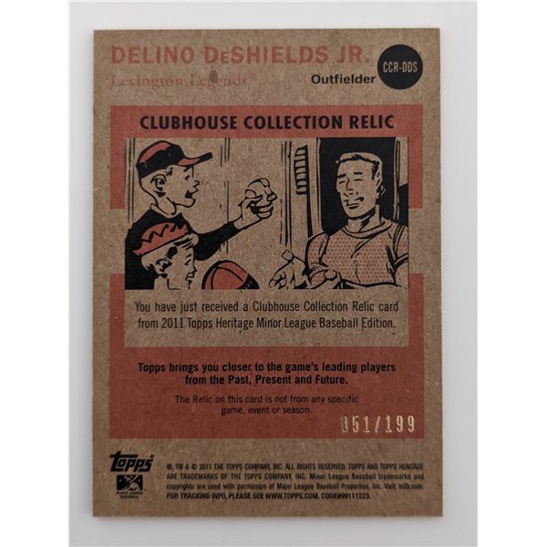 Delino DeShields Jr. Baseball Trading Card with Game Worn Jersey Swatch - Topps Clubhouse Collection