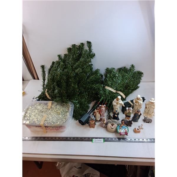 Miniature Faux Unassembled Christmas Tree  with Decor and Nativity Ornaments & Tote